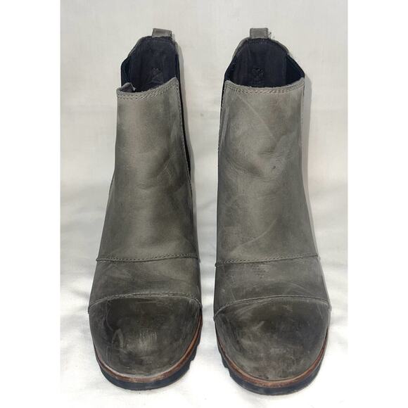Sorel Lea Wedge NL2704-089 Womens 8 Gray Leather Ankle Booties Boots - Picture 3 of 6